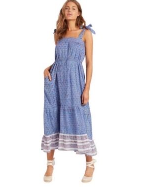 Anthropologie Cleobella India Midi Dress Blue Lotus Floral Size Large